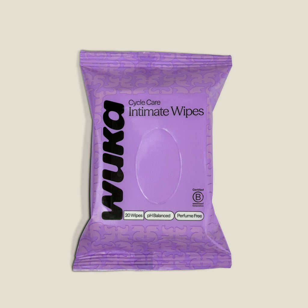 WUKA intimate wipes for teens, pH balanced and fragrance free for gentle period care on the go