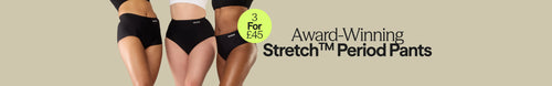 3 for £45 on selected lines from our award-winning Stretch period-proof underwear range desktop collection page banner