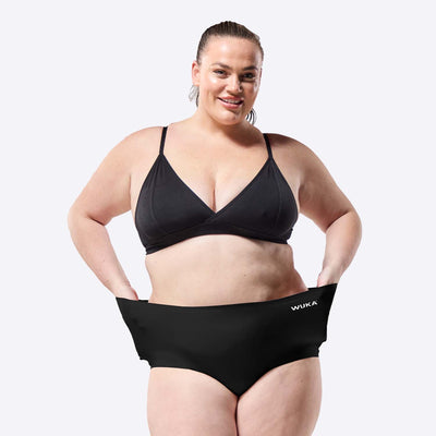 WUKA Stretch Period Short Adult Style Heavy Absorbency Black Colour Three Quarter Front Size 3