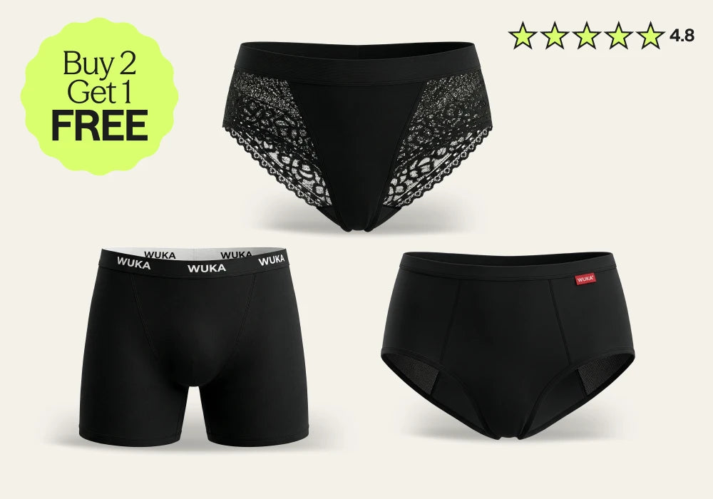 Ultimate buy 2 get 1 free homepage banner showing period lace, boxer and high waist underwear
