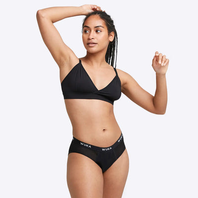 WUKA Ultimate Midi Brief Period Pants Style Light Flow Black Colour Three QuarterFront