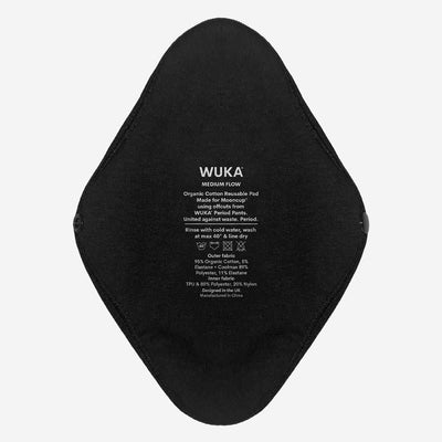 WUKA Reusable Period Pads 2 Pack Style Medium Flow Black Colour Single
