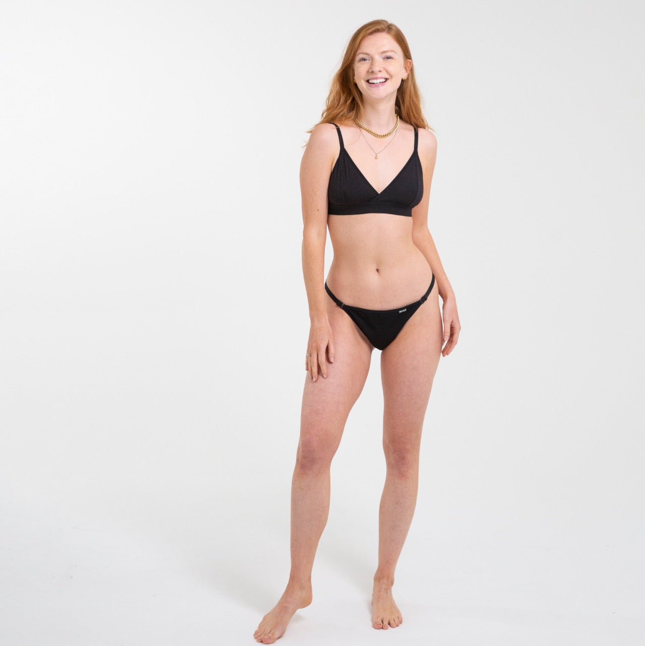 WUKA Flex Detachable Bikini Period Pants Style Medium Flow Black Colour, front full length pose