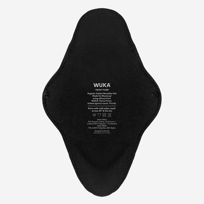 WUKA Reusable Period Pads 2 Pack Style Heavy Flow Black Colour Single