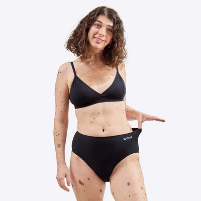 wuka cotton stretch period pants model wearing black underwear